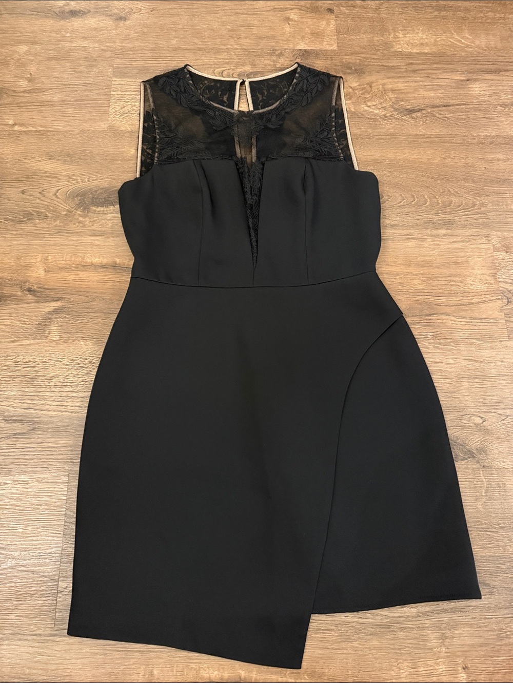 BCBGMaxAzria Kinsley Black Lace-Yoke Sleeveless Mini Dress Size 8